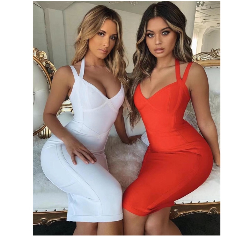 🎥 Bandage V-Neck Strappy Midi Dress in White - Picture 7 of 14